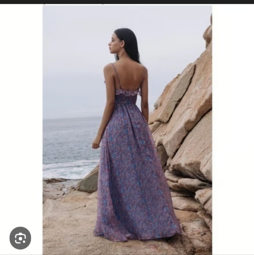 Sau Lee Florence Silk Gown Blue Floral - Picture 3 of 12